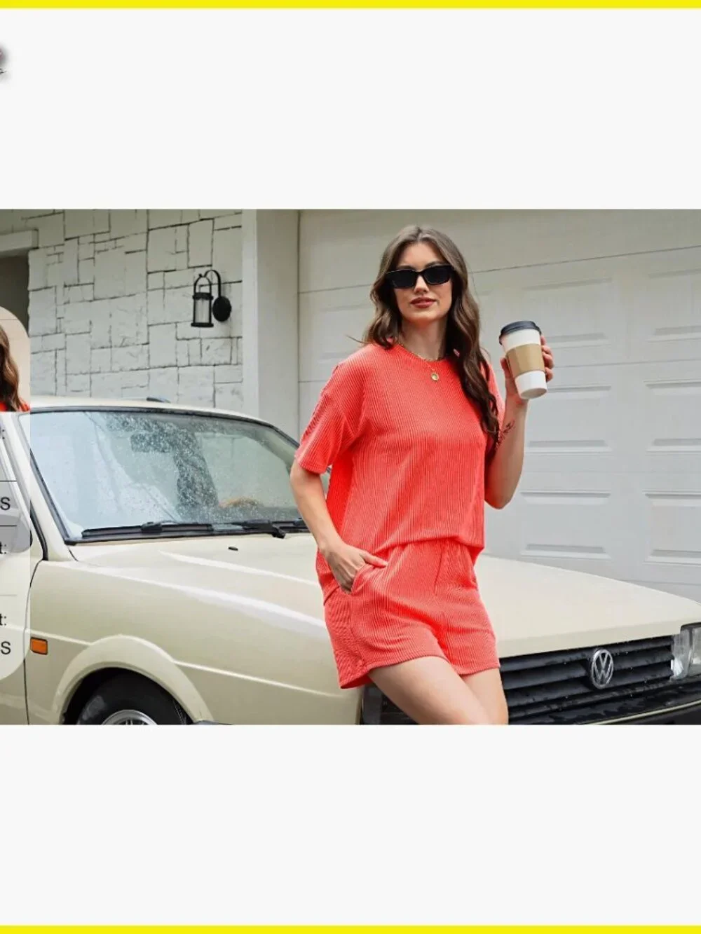 Oversized Ribbed Knit Lounge Set Short Sleeve Top Matching Shorts Tracksuit